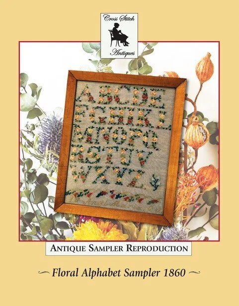 Kit - Floral Alphabet Sampler 1860 with 36 Ct Linen and 17 Shades